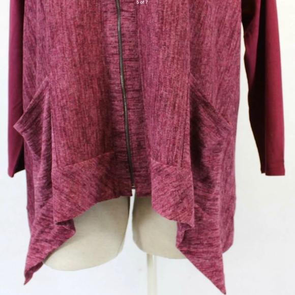 LOGO Lori Goldstein Burgundy Knit Cardigan 1X - Picture 6 of 7